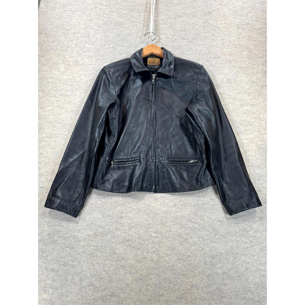 Vintage RedHead Black Genuine Leather Moto Jacket Womens Small Zip Up Biker